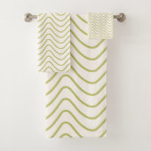 Zickzack Muster Lime Green auf Cream White Zigzag Badhandtuch Set (Insitu)