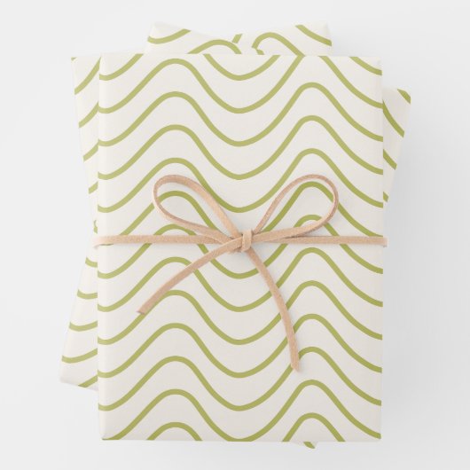 Zickzack Muster Lime Green auf Cream White Zigzag Geschenkpapier Set (Beispiel)