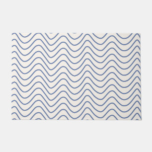 Zickzack Muster Minimale Linie Blau auf Creme Whit Fußmatte