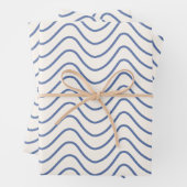 Zickzack Muster Minimale Linie Blau auf Creme Whit Geschenkpapier Set (Beispiel)