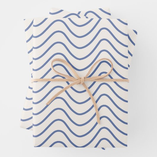 Zickzack Muster Minimale Linie Blau auf Creme Whit Geschenkpapier Set (Beispiel)