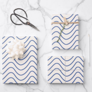 Zickzack Muster Minimale Linie Blau auf Creme Whit Geschenkpapier Set
