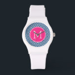 Zickzack Muster mit Monogram - Navy Magenta Armbanduhr<br><div class="desc">Ein beliebtes Design mit einem Bereich zum Hinzufügen von Initialen. Trendige Farben und Muster für Ihr Handy. Wenn Sie die Monogramme anpassen müssen, klicken Sie auf die Schaltfläche Anpassen und nehmen Sie Änderungen vor.</div>