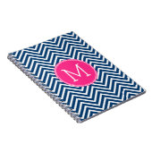 Zickzack Muster mit Monogram - Navy Magenta Notizblock (Rechte Seite)