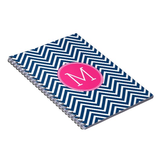 Zickzack Muster mit Monogram - Navy Magenta Notizblock (Rechte Seite)