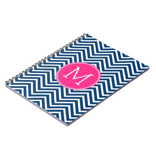 Zickzack Muster mit Monogram - Navy Magenta Notizblock (Linke Seite)