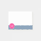 Zickzack Muster mit Monogram - Navy Magenta Post-it Klebezettel (Vorderseite)