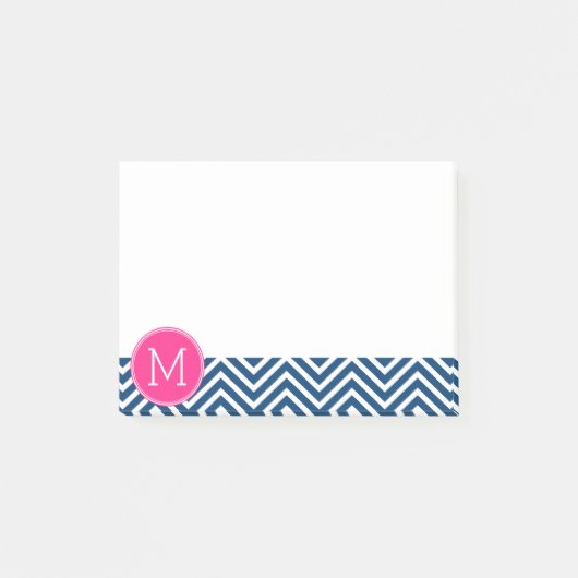 Zickzack Muster mit Monogram - Navy Magenta Post-it Klebezettel (Vorderseite)