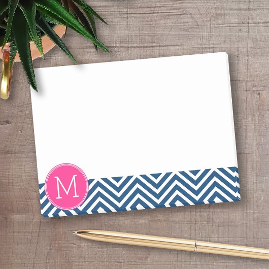 Zickzack Muster mit Monogram - Navy Magenta Post-it Klebezettel