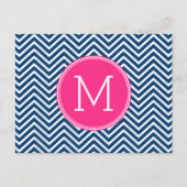 Zickzack Muster mit Monogram - Navy Magenta Postkarte (Vorderseite)