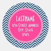 Zickzack Muster mit Monogram - Navy Magenta Runder Aufkleber (Vorderseite)