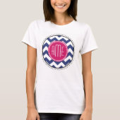Zickzack Muster mit Monogram - Navy Magenta T-Shirt (Vorderseite)