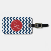 Zickzack Muster mit Monogram - Navy Red Gepäckanhänger (Vorderseite horizontal)
