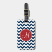 Zickzack Muster mit Monogram - Navy Red Gepäckanhänger (Vorderseite vertikal)