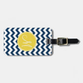 Zickzack Muster mit Monogram - Navy Yellow Gepäckanhänger (Vorderseite horizontal)