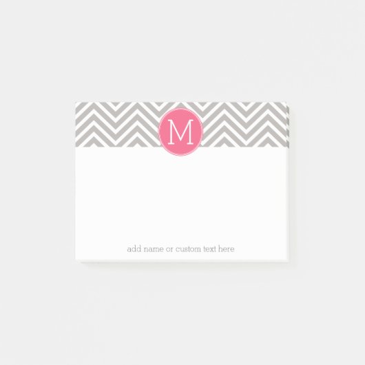 Zickzack Muster mit Monogram - Pink Gray Post-it Klebezettel (Vorderseite)