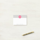 Zickzack Muster mit Monogram - Pink Gray Post-it Klebezettel (Auf Schreibtisch)