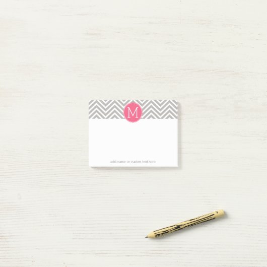 Zickzack Muster mit Monogram - Pink Gray Post-it Klebezettel (Auf Schreibtisch)