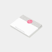Zickzack Muster mit Monogram - Pink Gray Post-it Klebezettel (angewinkelt)