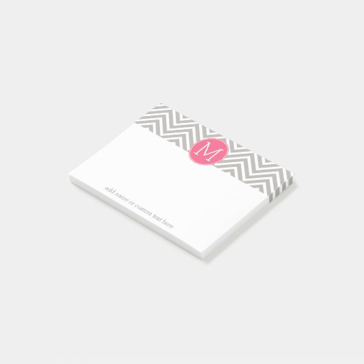 Zickzack Muster mit Monogram - Pink Gray Post-it Klebezettel (angewinkelt)