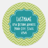 Zickzack Muster mit Monogramm - Aquamarin blau und Runder Aufkleber (Vorderseite)