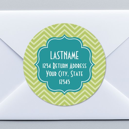 Zickzack Muster mit Monogramm - Aquamarin blau und Runder Aufkleber