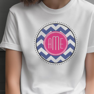 Zickzack Muster mit Monogramm - Marine-Magenta T-Shirt