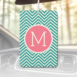 Zickzack Muster mit Monogramm - Rosa Aquamarin Autolufterfrischer