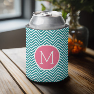 Zickzack Muster mit Monogramm - Rosa Aquamarin Dosenkühler