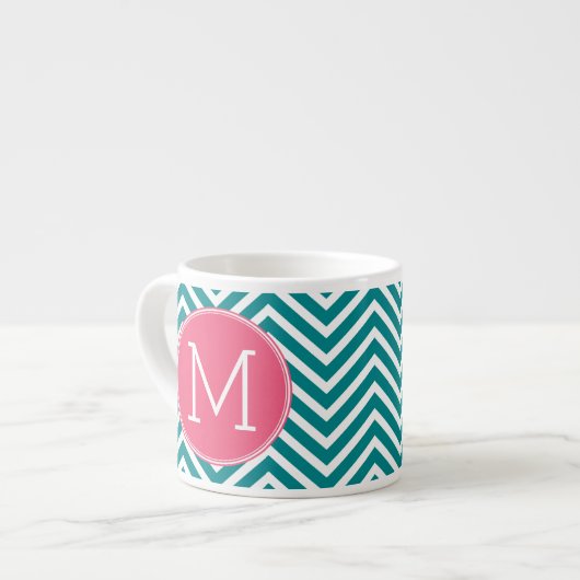 Zickzack Muster mit Monogramm - Rosa Aquamarin Espressotasse (Vorderseite Links)