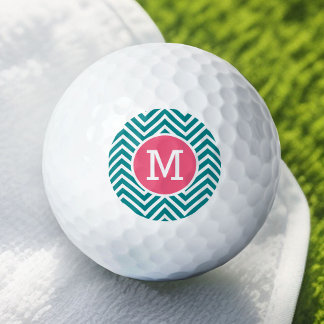 Zickzack Muster mit Monogramm - Rosa Aquamarin Golfball