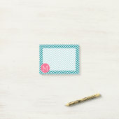Zickzack Muster mit Monogramm - Rosa Aquamarin Post-it Klebezettel (Auf Schreibtisch)