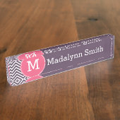 Zickzack Muster mit Monogramm - Rosa Lila Namensplakette (Seite)