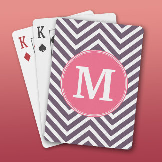 Zickzack Muster mit Monogramm - Rosa Lila Spielkarten
