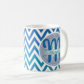 Zickzack Muster Monogram, blau und grün Kaffeetasse (VorderseiteRechts)