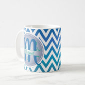 Zickzack Muster Monogram, blau und grün Kaffeetasse (Vorderseite Links)
