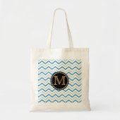 Zickzack Muster Monogram Sea Blue Grau Tragetasche (Vorne)