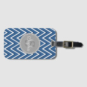 Zickzack Muster Navy Blue und Grau Monogram Gepäckanhänger (Vorderseite (Horizontal))