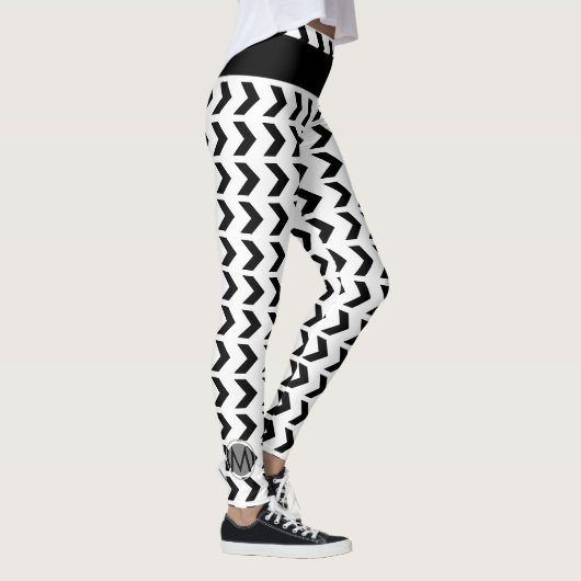 Zickzack Muster Niedliches Mit Monogramm Schwarz Leggings (Rechts)
