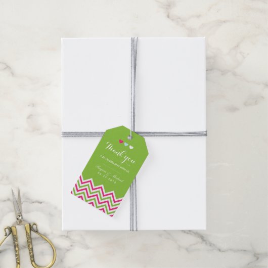 Zickzack Muster Rosa und Grüne Hochzeitstipps Geschenkanhänger (Mit Garn)