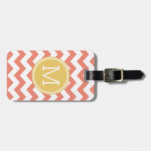 Zickzack Muster Single Monogram - Coral und Lemon Gepäckanhänger (Vorderseite horizontal)