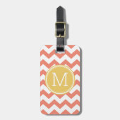 Zickzack Muster Single Monogram - Coral und Lemon Gepäckanhänger (Vorderseite vertikal)