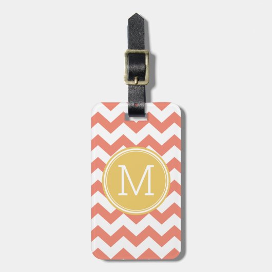 Zickzack Muster Single Monogram - Coral und Lemon Gepäckanhänger (Vorderseite vertikal)
