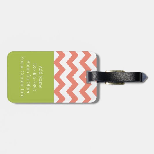 Zickzack Muster Single Monogramm - Koralle und Lim Gepäckanhänger (Rückseite horizontal)
