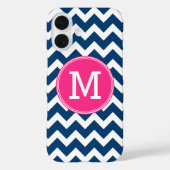 Zickzack Muster Triple Monogram - Navy Magenta Case-Mate iPhone Hülle (Rückseite)