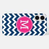 Zickzack Muster Triple Monogram - Navy Magenta Case-Mate iPhone Hülle (Rückseite (Horizontal))