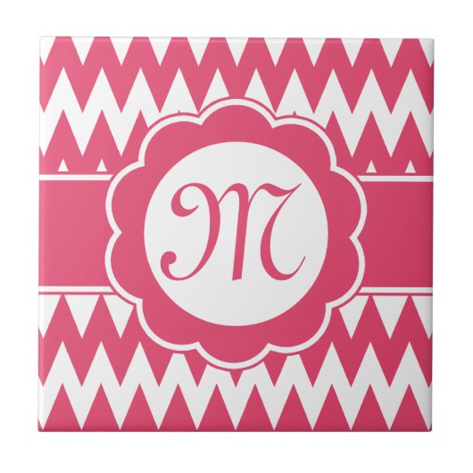 Zickzack Muster und Monogramm-Blume Fliese (Vorderseite)
