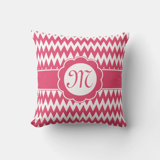 Zickzack Muster und Monogramm-Blume Kissen (Vorderseite)