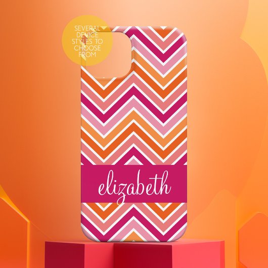 Zickzack Muster und Name in Pink und Orange Case-Mate iPhone Hülle