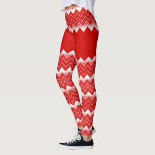 Zickzack Muster weiß und rot Leggings